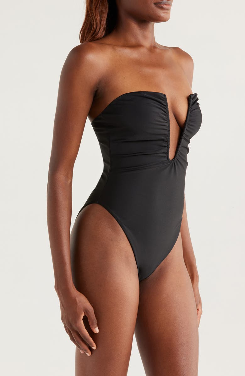 Ramy Brook Bianka Plunge One-Piece Swimsuit, Alternate, color, Black