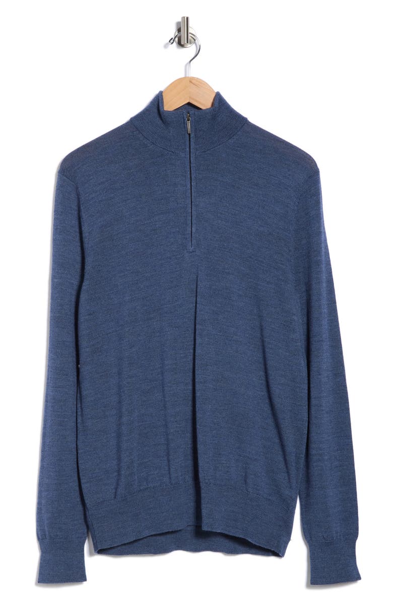 Brooks Brothers Swift Merino Wool Half Zip Pullover, Alternate, color, Denim