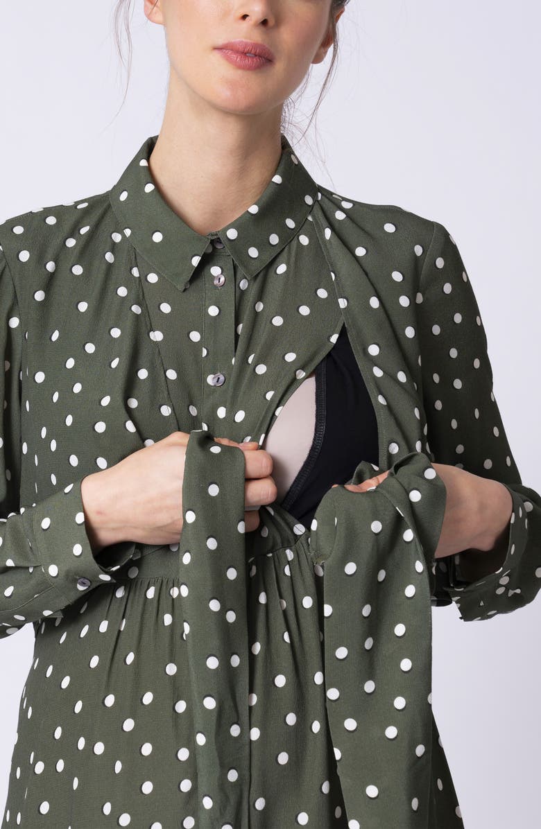 Seraphine Polka Dot Long Sleeve Maternity/Nursing Shirtdress, Alternate, color, 