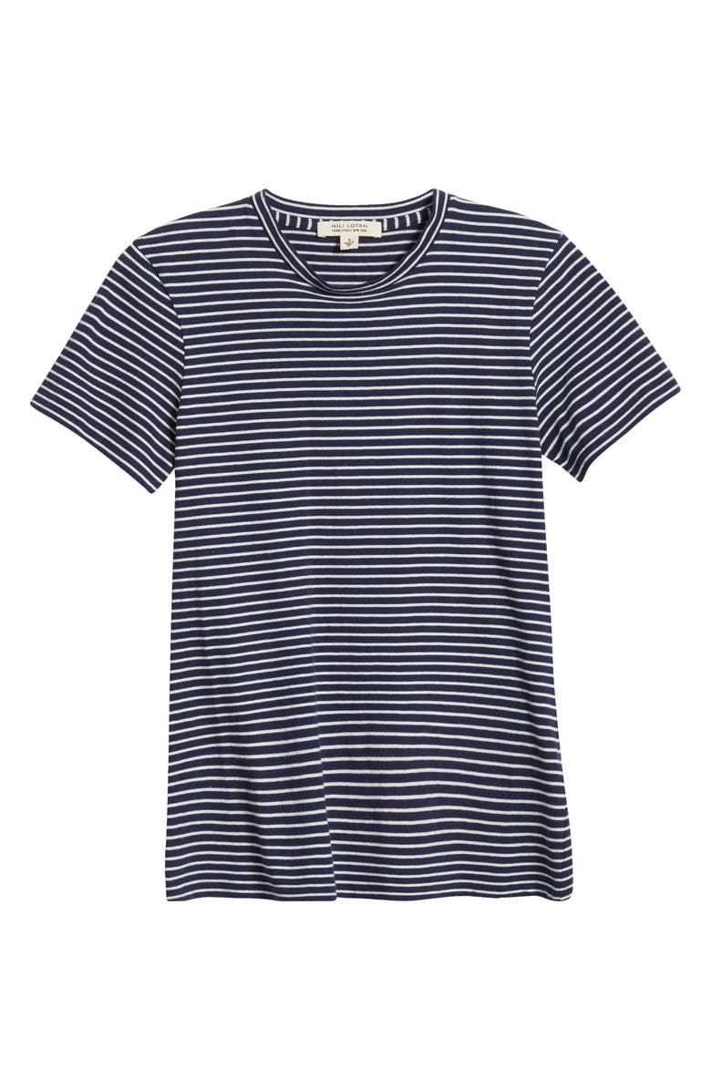 Nili Lotan Lana Stripe Cotton T-Shirt, Alternate, color, Navy/ Natural Stripe