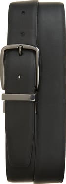 Original Penguin Feather Edge Gunmetal Buckle Faux Leather Belt