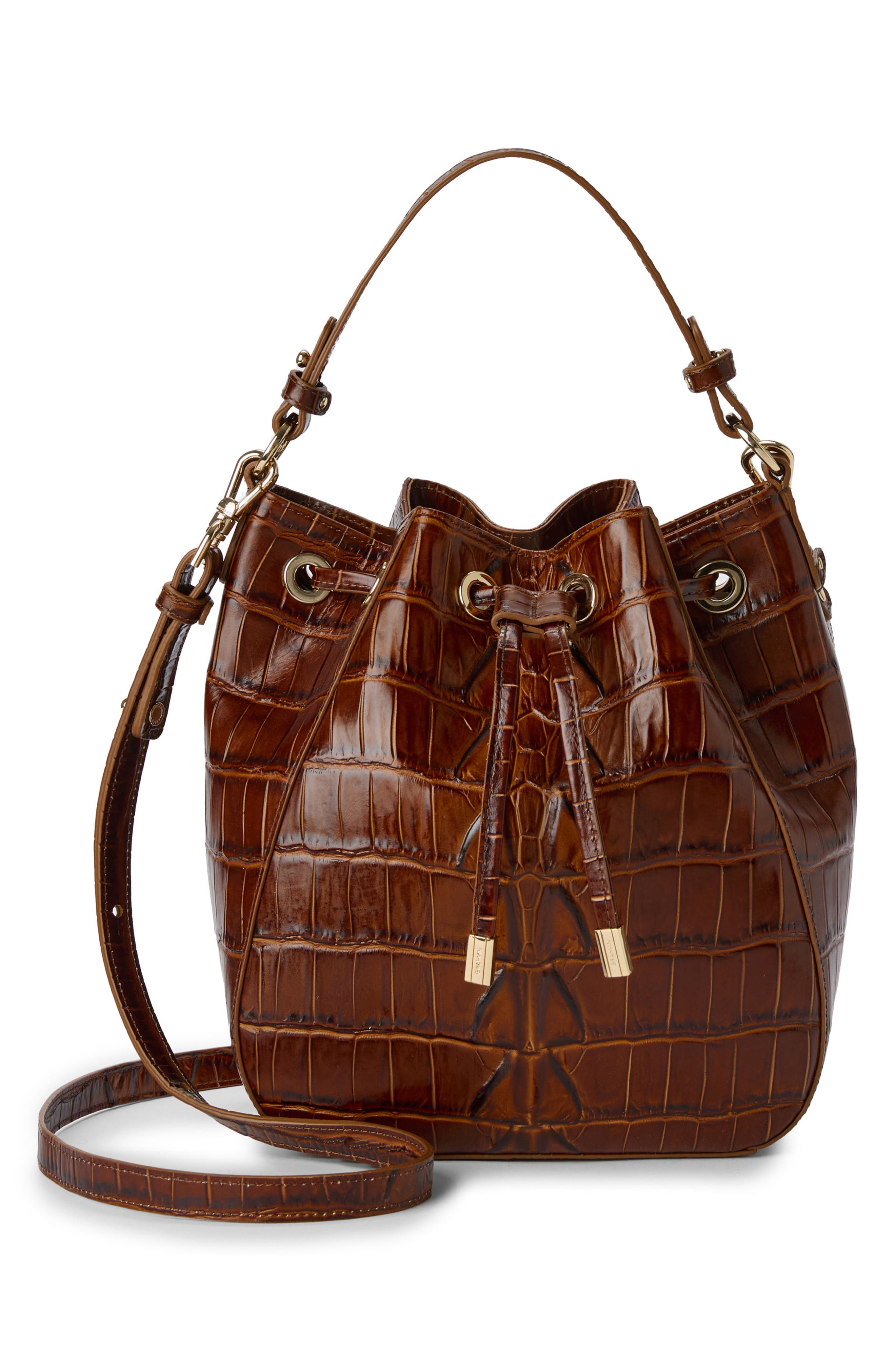 Brahmin Melinda Croc Embossed Leather Bucket Bag, Alternate, color, 