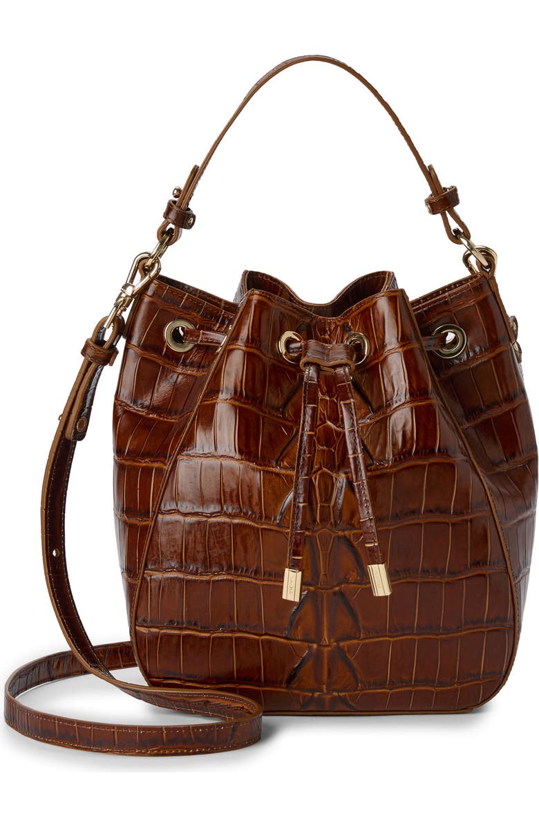 Brahmin Melinda Croc Embossed Leather Bucket Bag, Alternate, color,