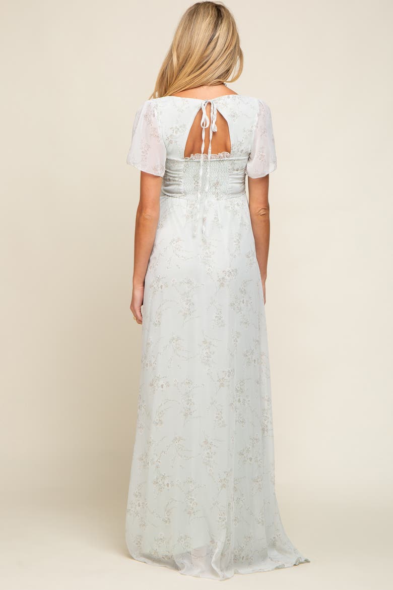 Floral Smocked Chiffon Maxi Dress, Alternate, color, Mint Green