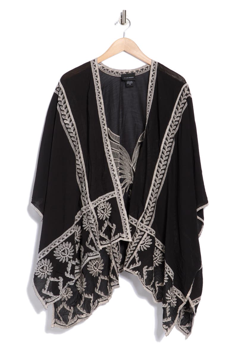 Embroidered Ruana, Alternate, color, BLACK/ WHITE
