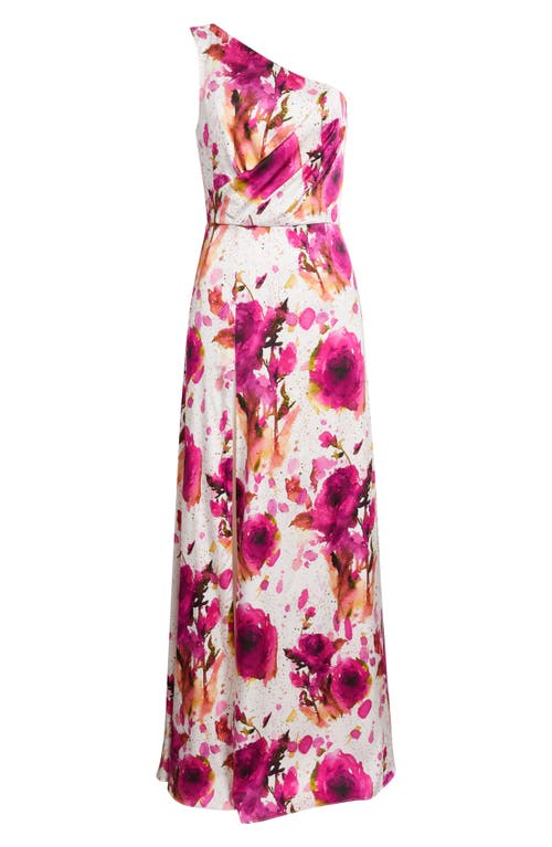 Black Halo Marietta Floral One-shoulder Gown In Floral Crush