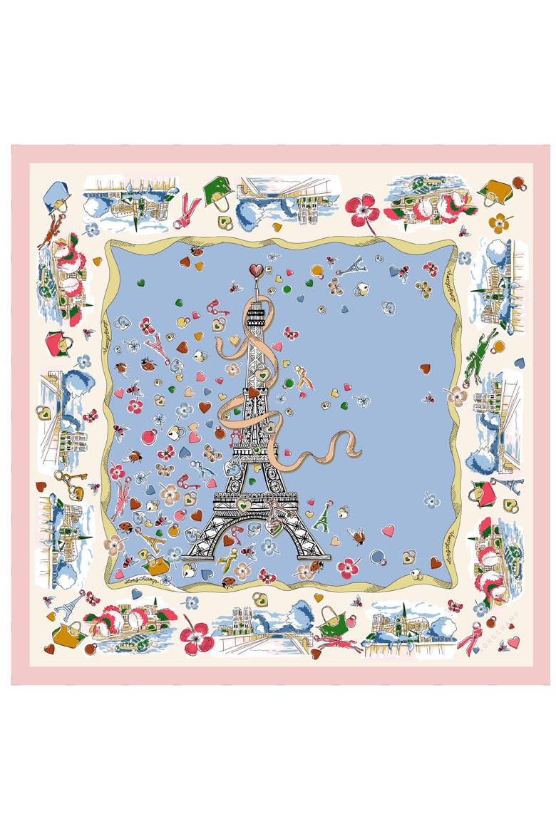 Eiffel Tower Silk Square Bandana, Alternate, color, AZURE