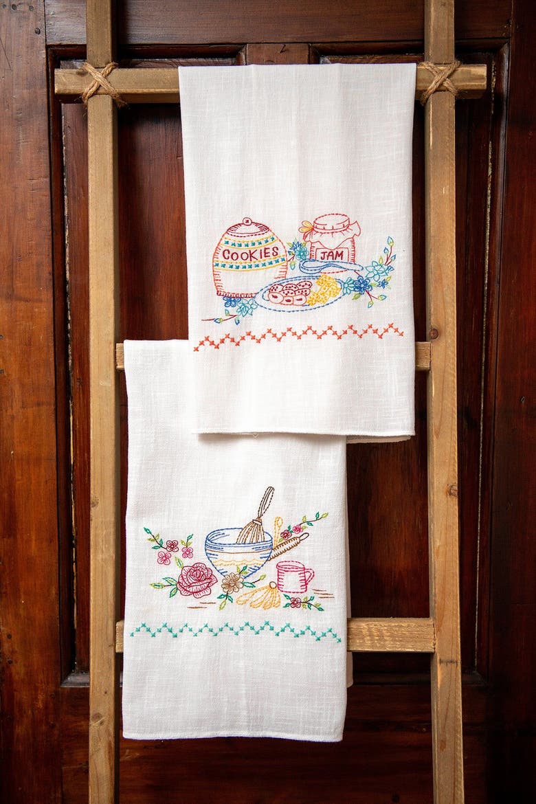 Baking & Cookies Embroidered Tea Towels, Set of 2, Alternate, color, White