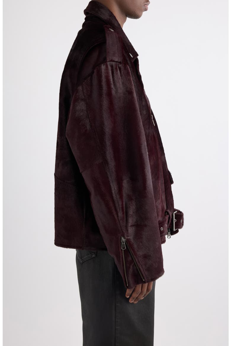Genuine Calf Hair Biker Jacket, Alternate, color, BURGUNDY