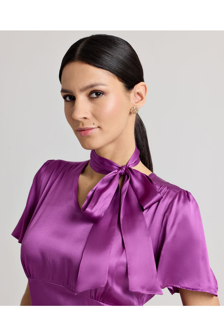 Nicole Liberty Silk Satin Tie Neck Dress, Alternate, color, Amethyst