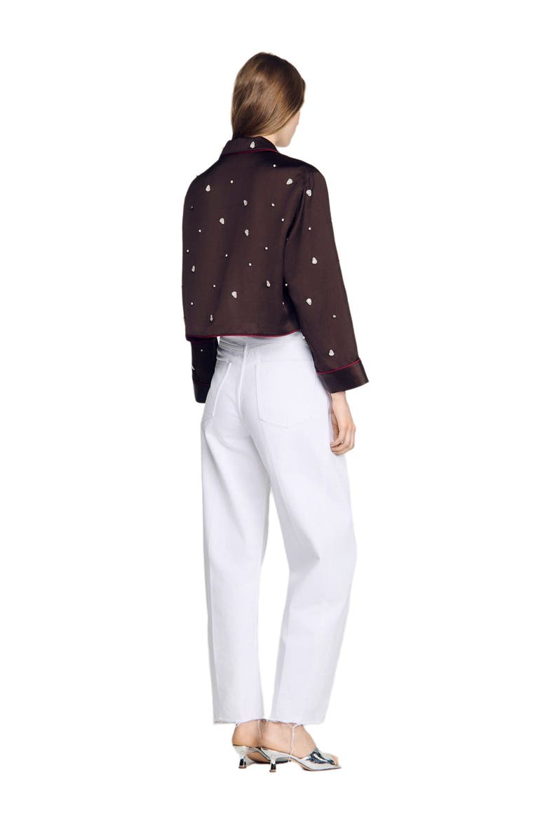Shirt with beads and rhinestones, Alternate, color, Brown