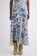 Isabel Marant Sakura Floral Ikat Print Stretch Silk Skirt