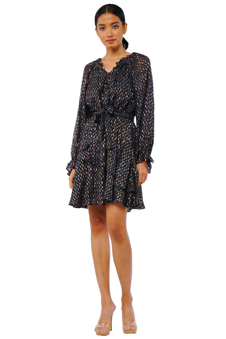 Kerina Metallic Tie Waist Long Sleeve Dress, Alternate, color, NAVY MULTI