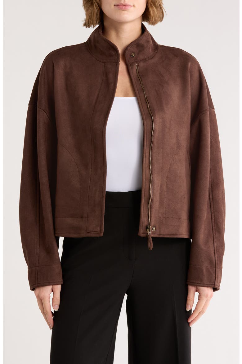 Faux Suede Full Zip Jacket, Main, color, SEQUOIA