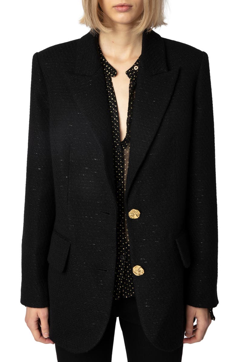 Zadig & Voltaire Vicka Metallic Wool Blend Tweed Jacket, Main, color, 
