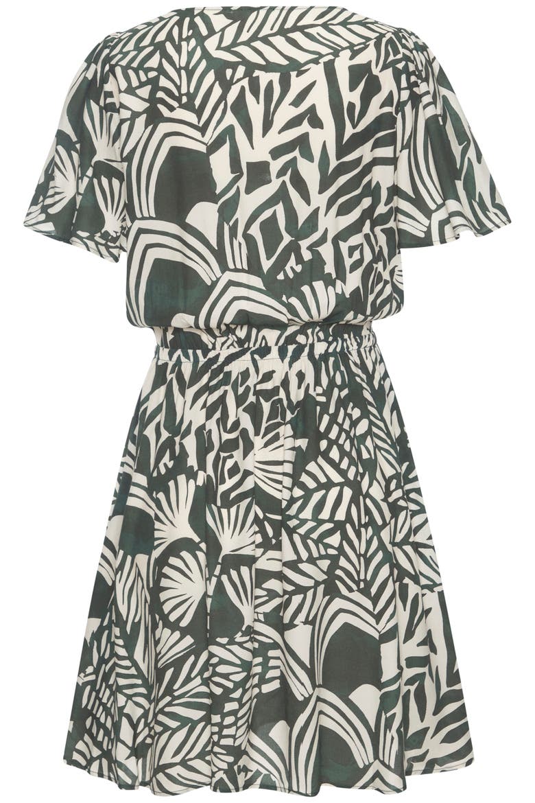 Print V-Neck Dress, Alternate, color, Green Ivory