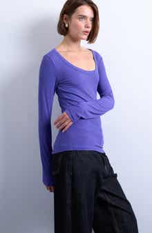 Scoop Neck Long Sleeve Rib Top