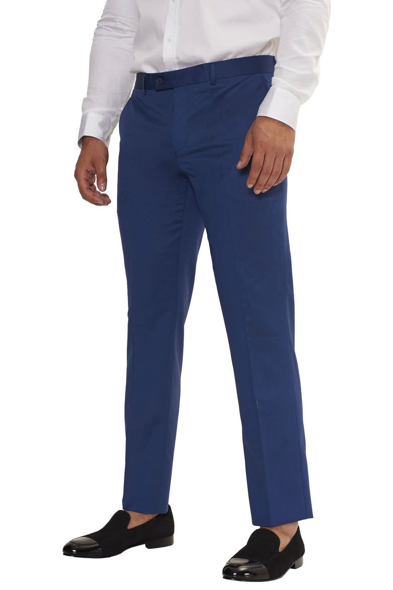 Trim Fit Solid Peak Lapel Wool Suit, Alternate, color, INDIGO