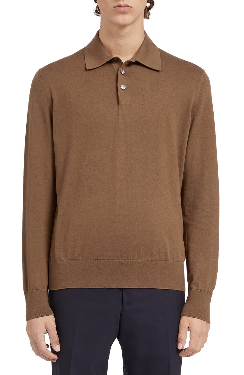 ZEGNA Long Sleeve Cotton & Cashmere Polo, Main, color, 