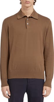 ZEGNA Long Sleeve Cotton & Cashmere Polo