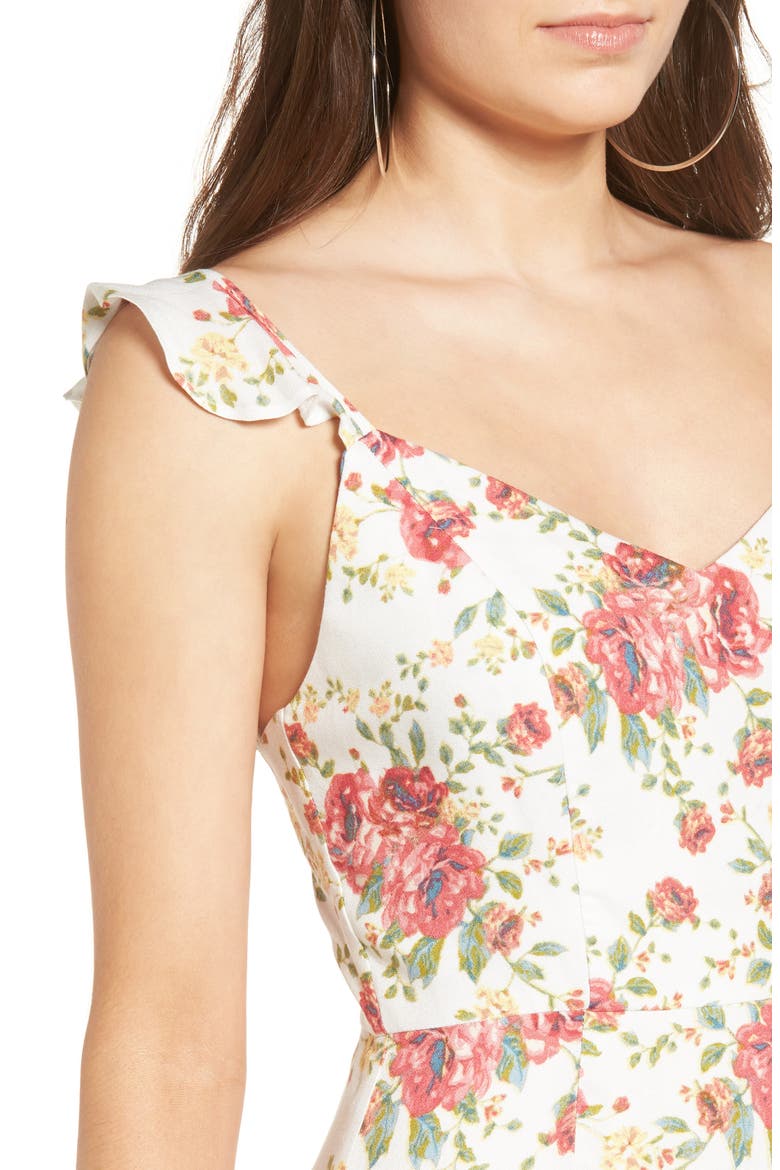 Iris Tie Back Minidress, Alternate, color, IVORY FLORAL
