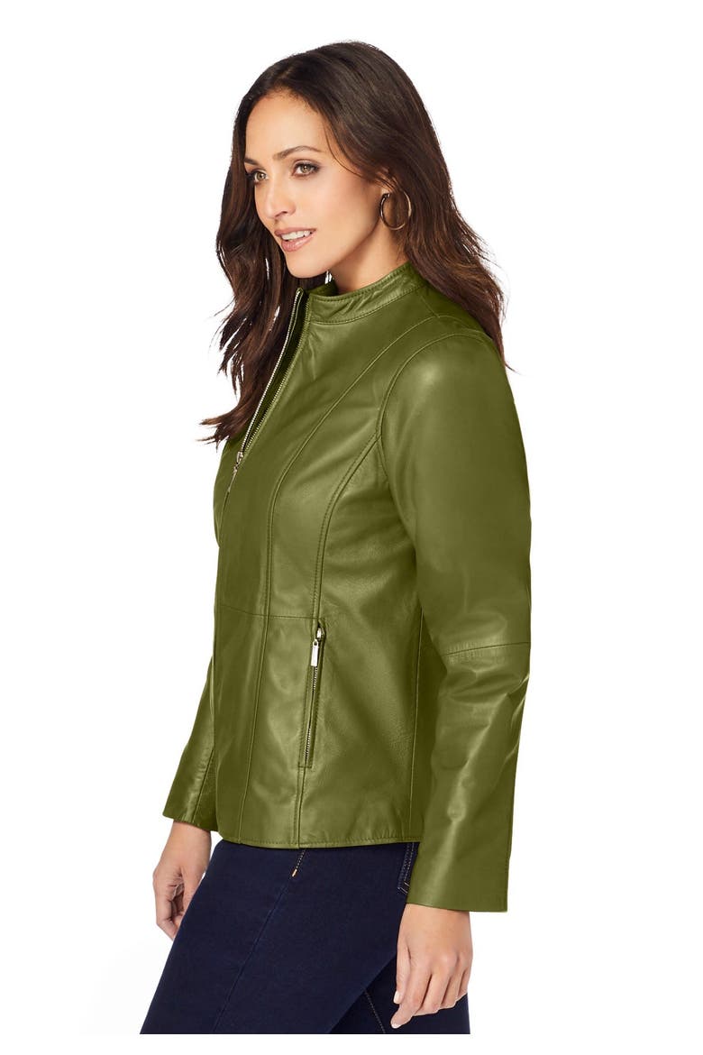 Zip Front Leather Jacket, Alternate, color, MOSS GREEN
