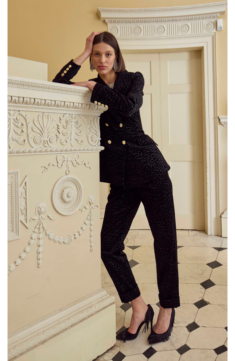 Temperley London Lynx Velvet Tapered Trouser, Alternate, color, Black Tonal Leopard