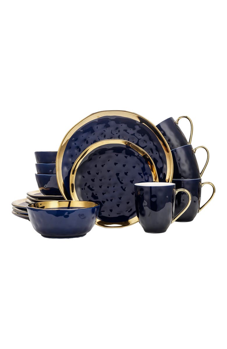 Stone Lain Florian Porcelain 16-Piece Dinnerware Set, Main, color, Navy Blue