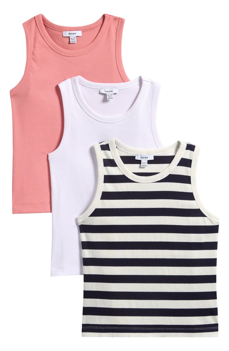 Reiss Kids' Violet Assorted 3-Pack Stretch Cotton Rib Tanks, Main, color, Multi White