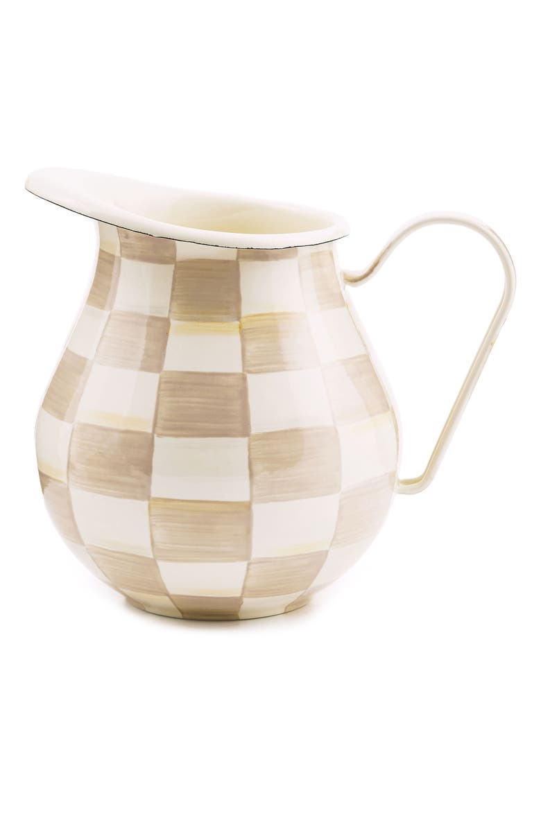 MACKENZIE CHILDS Mocha Check Enameled Steel 3-Quart Pitcher, Main, color, Mocha