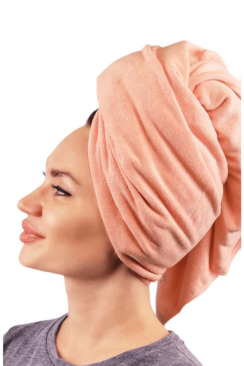 Microfiber Hair Towel, Alternate, color, Millennial Pink