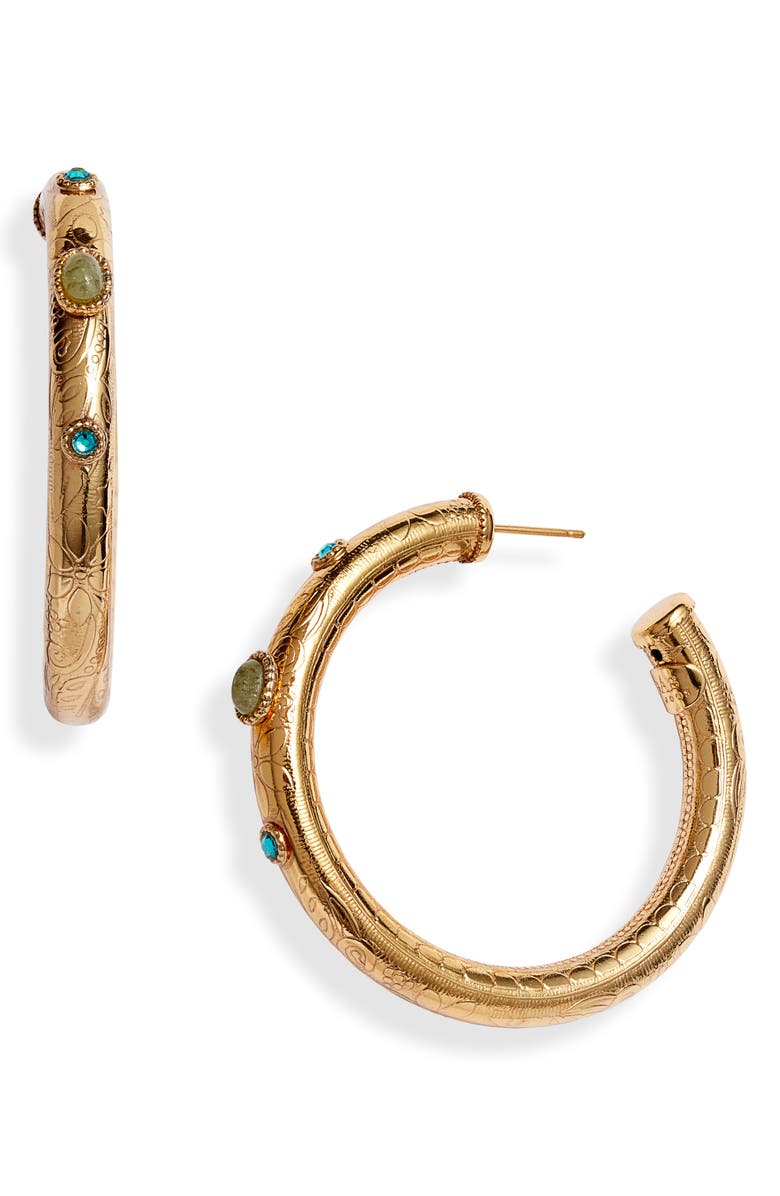 Gas Bijoux Maoro Embellished Hoop Earrings, Main, color, 