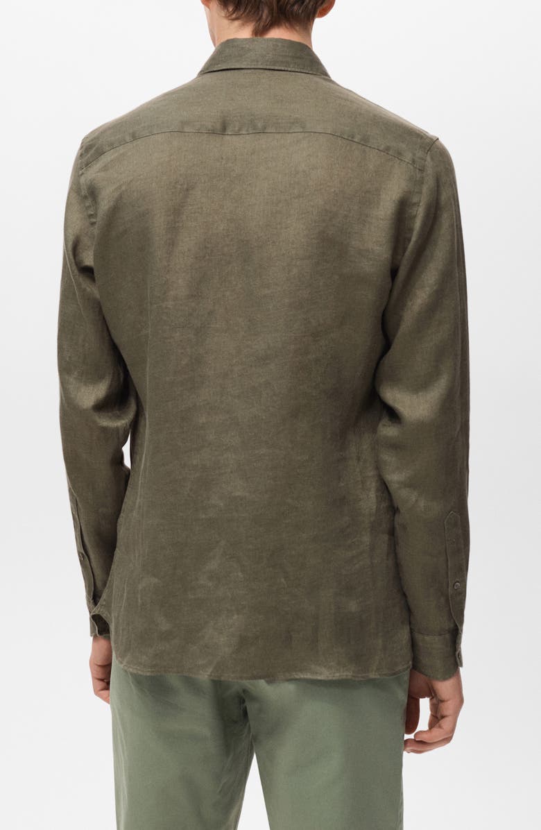MANGO Slim Fit Linen Button-Up Shirt, Alternate, color, Khaki Green