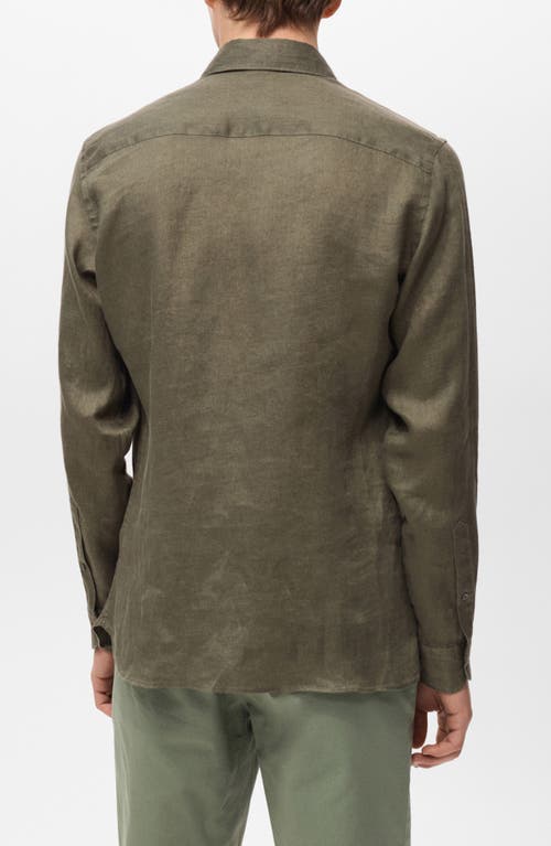 Mango Slim Fit Linen Button-up Shirt In Green