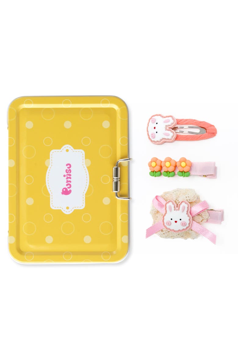 3pc Hair Clip Set - Cookie Bunny Bloom, Main, color, Bunny Picnic Bloom -Orange