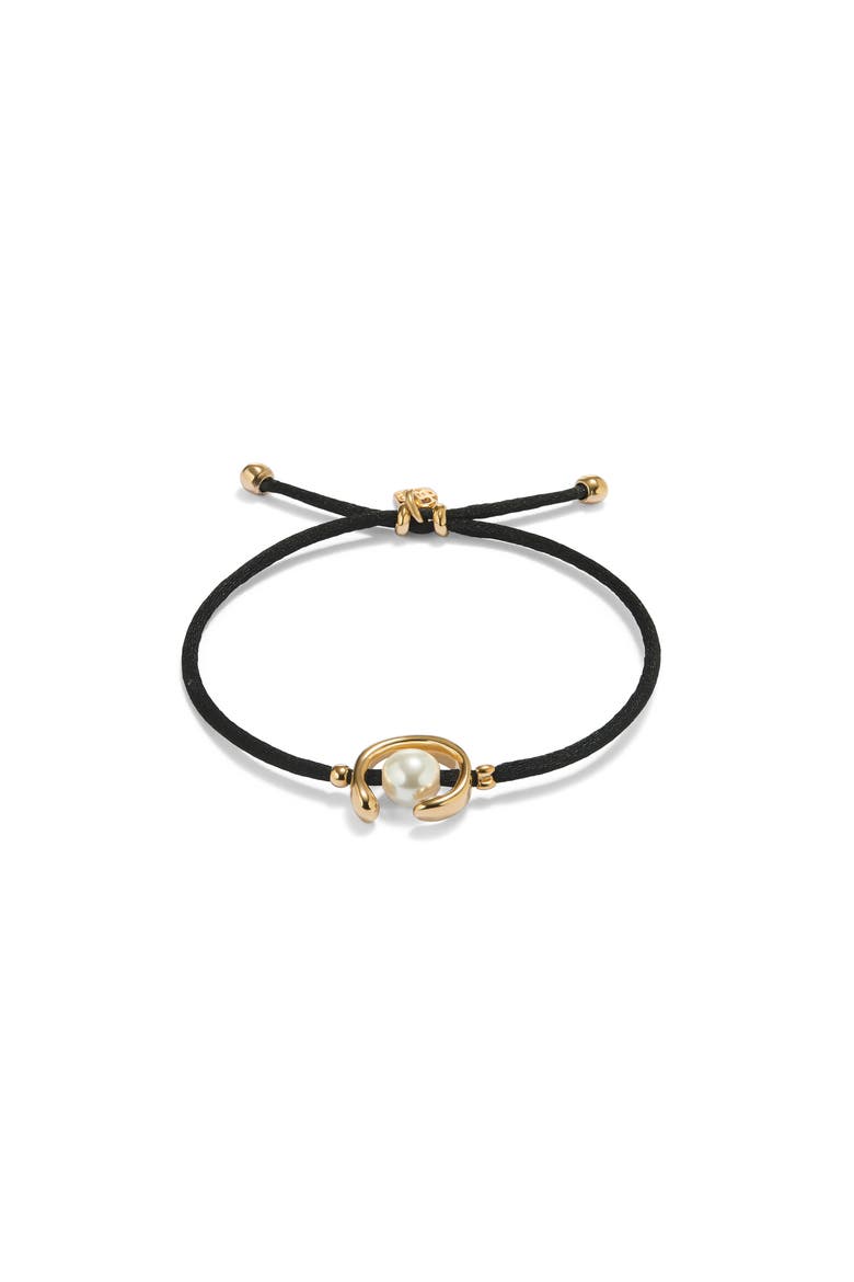 Black Cord Pearl Bracelet, Main, color, Gold