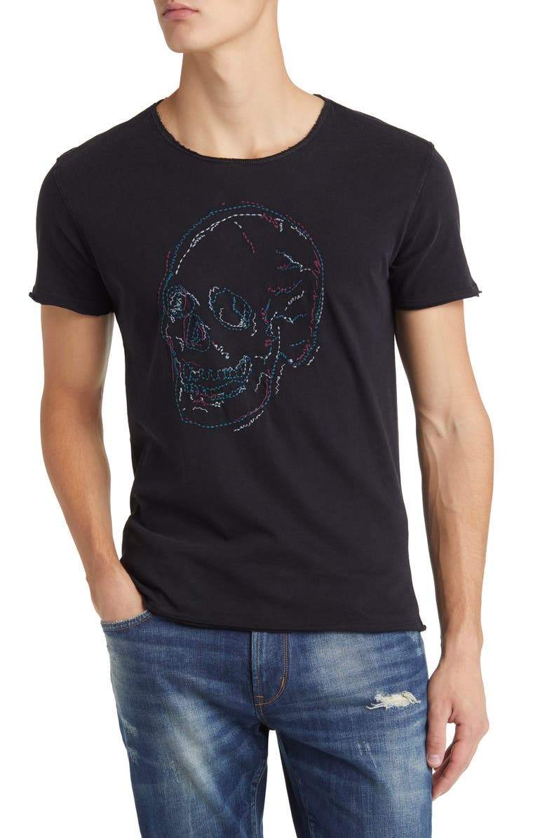 John Varvatos Embroidered Skull Raw Edge T-Shirt, Main, color, 