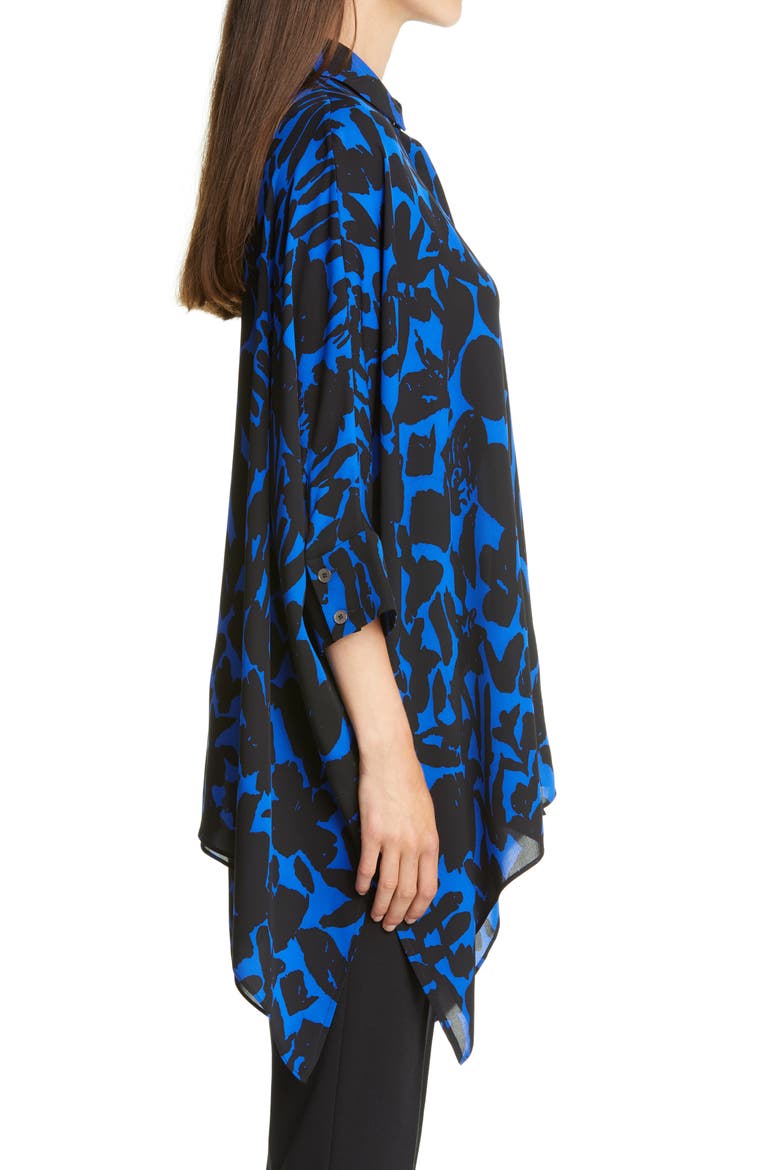 Floral Markings Satin Shirt (Nordstrom Exclusive), Alternate, color, CAVIAR/ VIVID BLUE