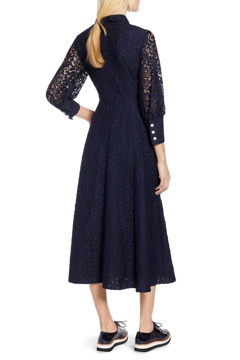 x Atlantic-Pacific Bow Detail Lace Midi Dress, Alternate, color, NAVY