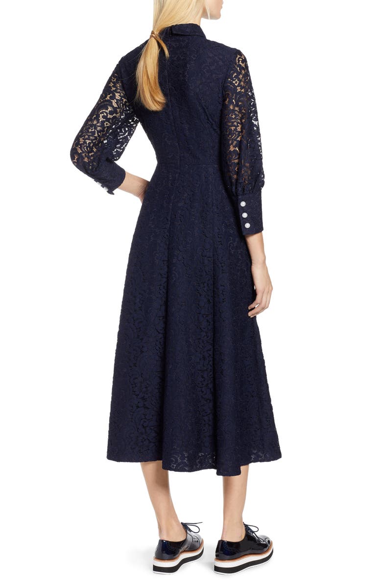Halogen<sup>®</sup> x Atlantic-Pacific Bow Detail Lace Midi Dress, Alternate, color, 