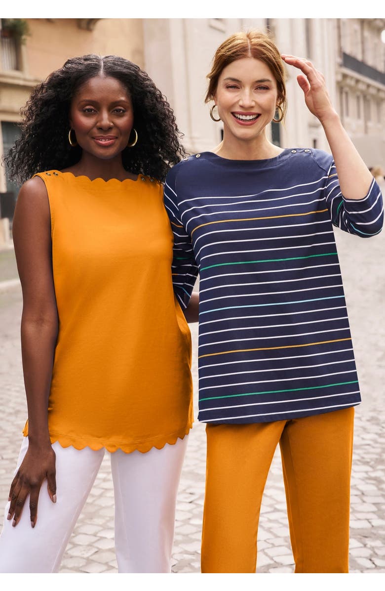 Jessica London Sleeveless Scallop Boatneck Tee, Alternate, color, White