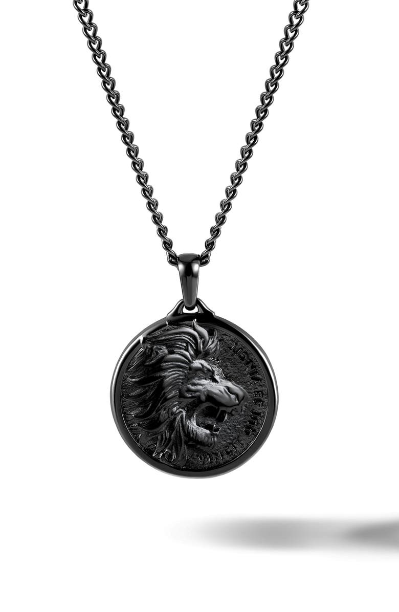 Vincero Lion Pendant Necklace, Main, color, Black