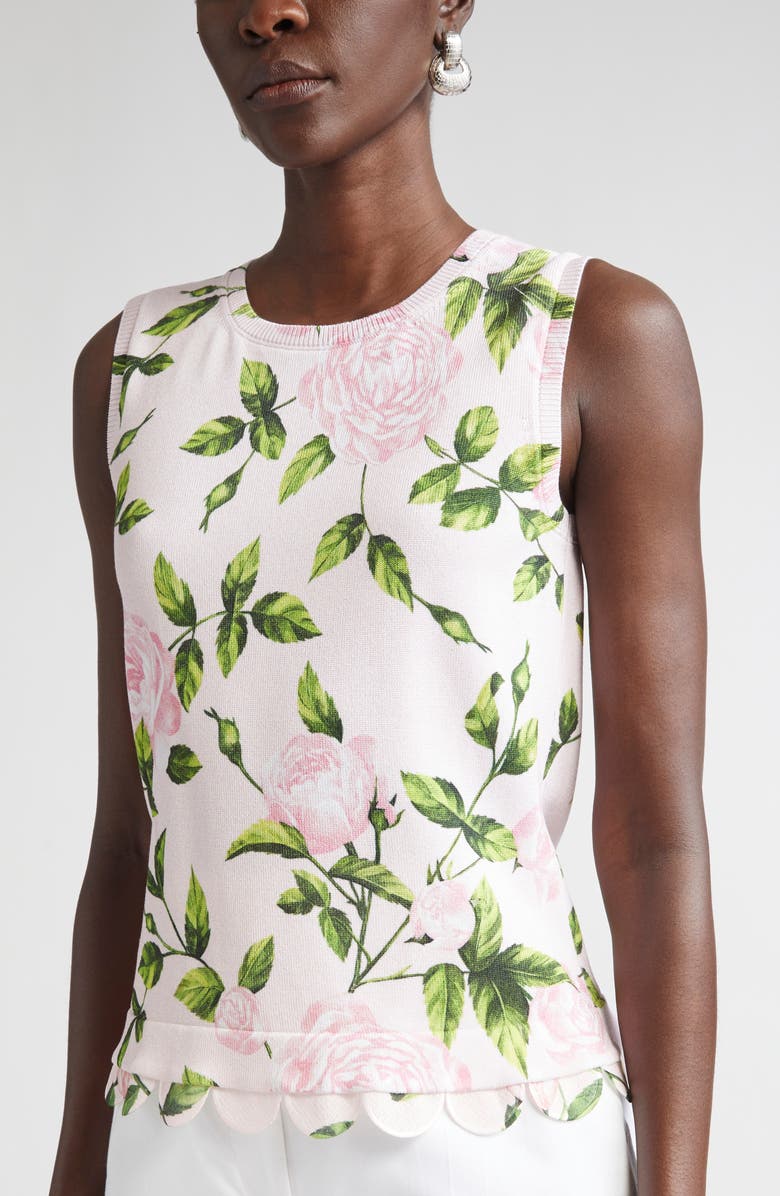 Oscar de la Renta English Rose Print Sleeveless Sweater, Alternate, color, 