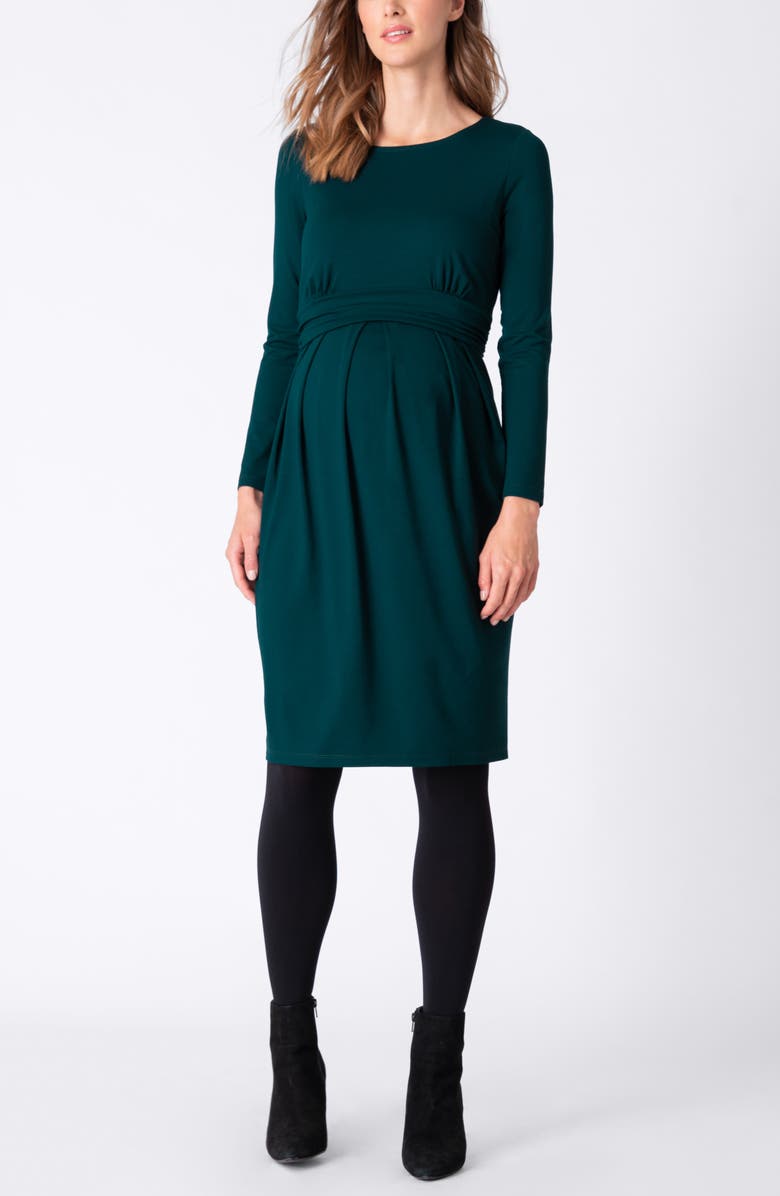 Seraphine Pleated Waist Long Sleeve Maternity/Nursing Dress, Alternate, color, 