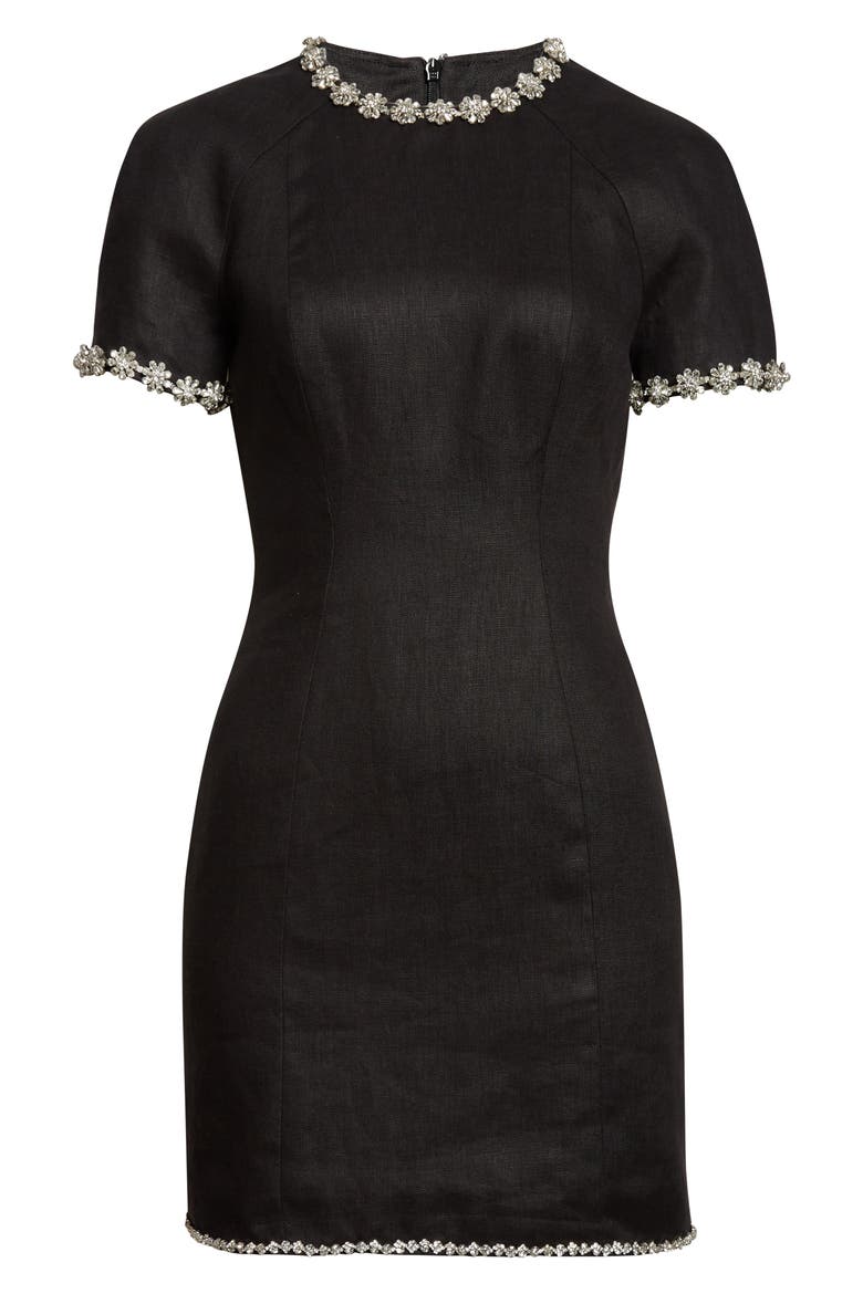 Rebellion Jewel Embellished Linen Minidress, Alternate, color, BLACK