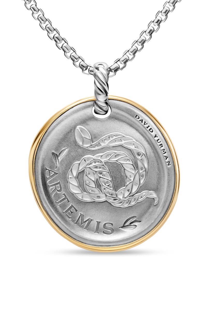 David Yurman Medallion Amulet Sterling Silver with 14K Yellow Gold and Diamonds, 29.5mm, Alternate, color, Silver Pave Artemis