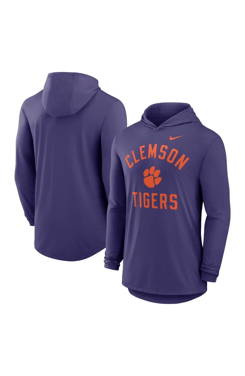 Nike Men's Nike Purple Clemson Tigers Classic Arch Tri-Blend Performance Long Sleeve Hoodie T-Shirt, Main, color, Purple