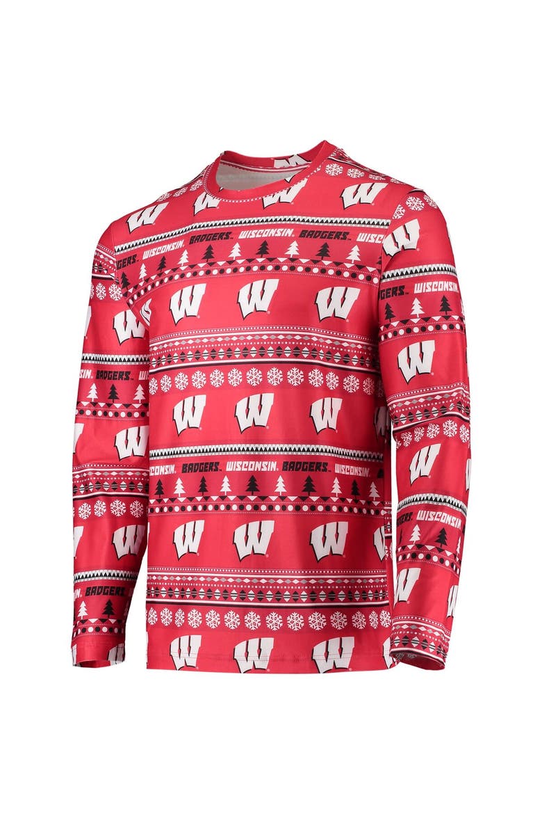 Men's Concepts Sport Red Wisconsin Badgers Ugly Sweater Long Sleeve T-Shirt and Pants Sleep Set, Alternate, color, Red