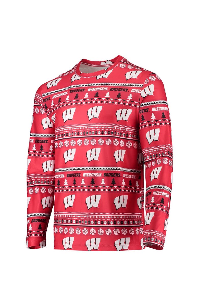 CONCEPTS SPORT Men's Concepts Sport Red Wisconsin Badgers Ugly Sweater Long Sleeve T-Shirt and Pants Sleep Set, Alternate, color, Red