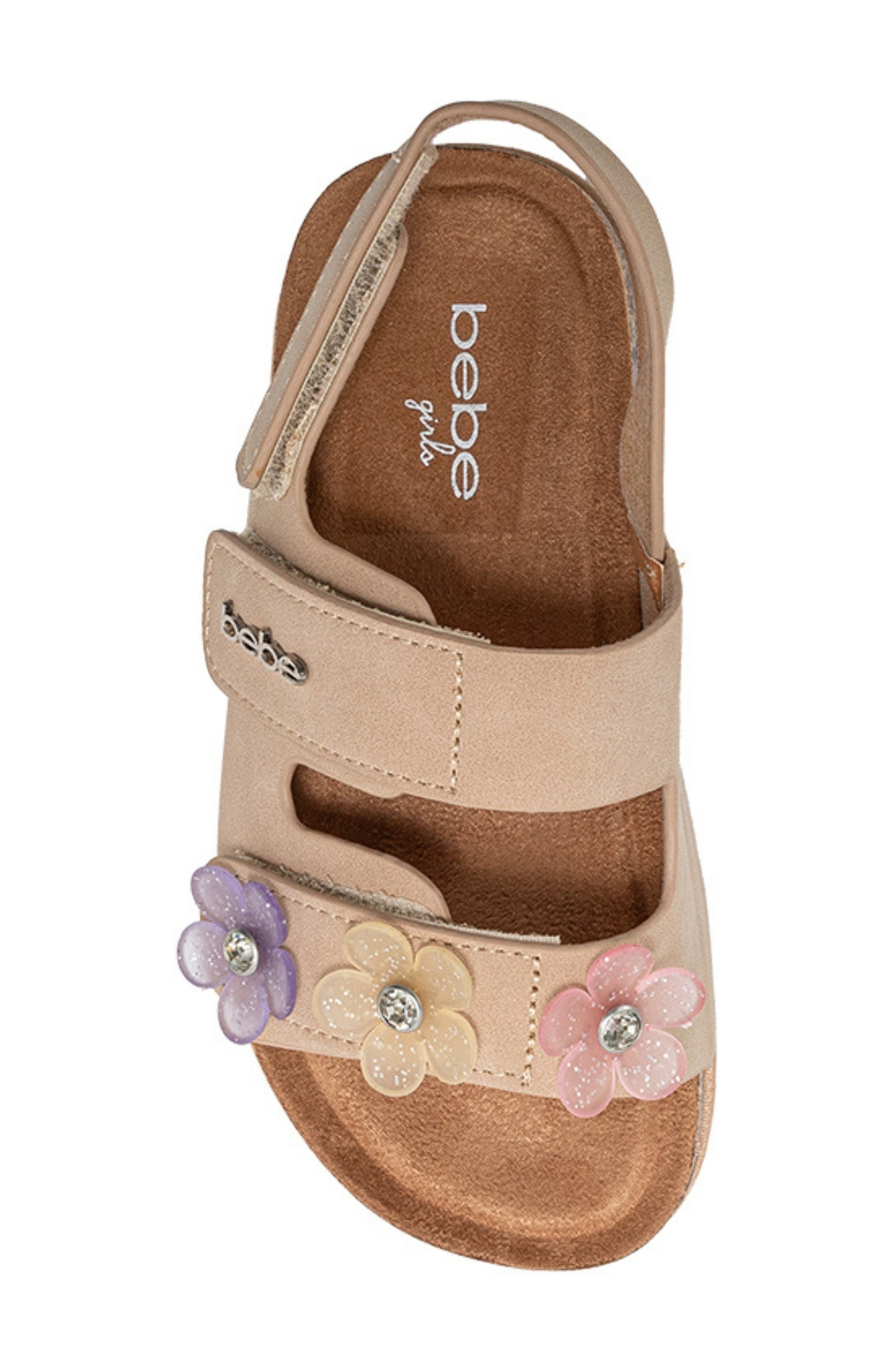 bebe Kids' Blossom Footbed Sandal, Alternate, color, Tan